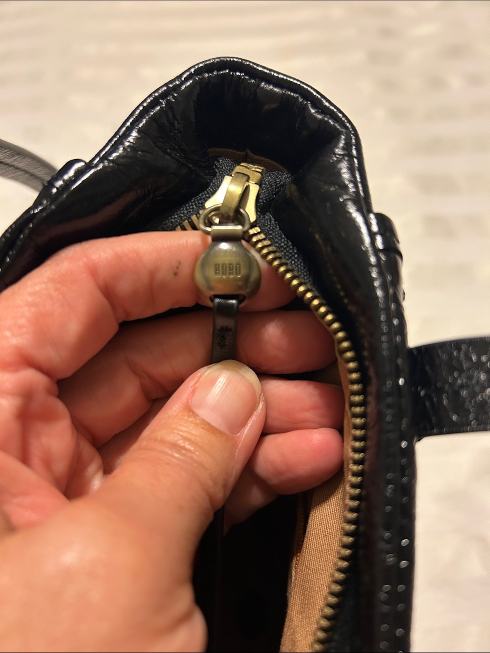Hobo Classic Black Patent Shoulder Bag - Women's Tote - Picture 5 of 7